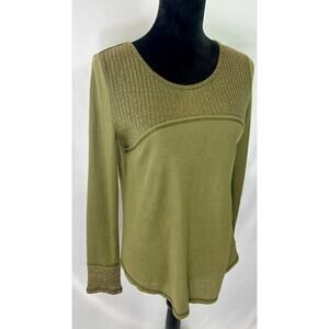 Women’s Miss Me Mixed Media Long Sleeve Henley Top, size small
